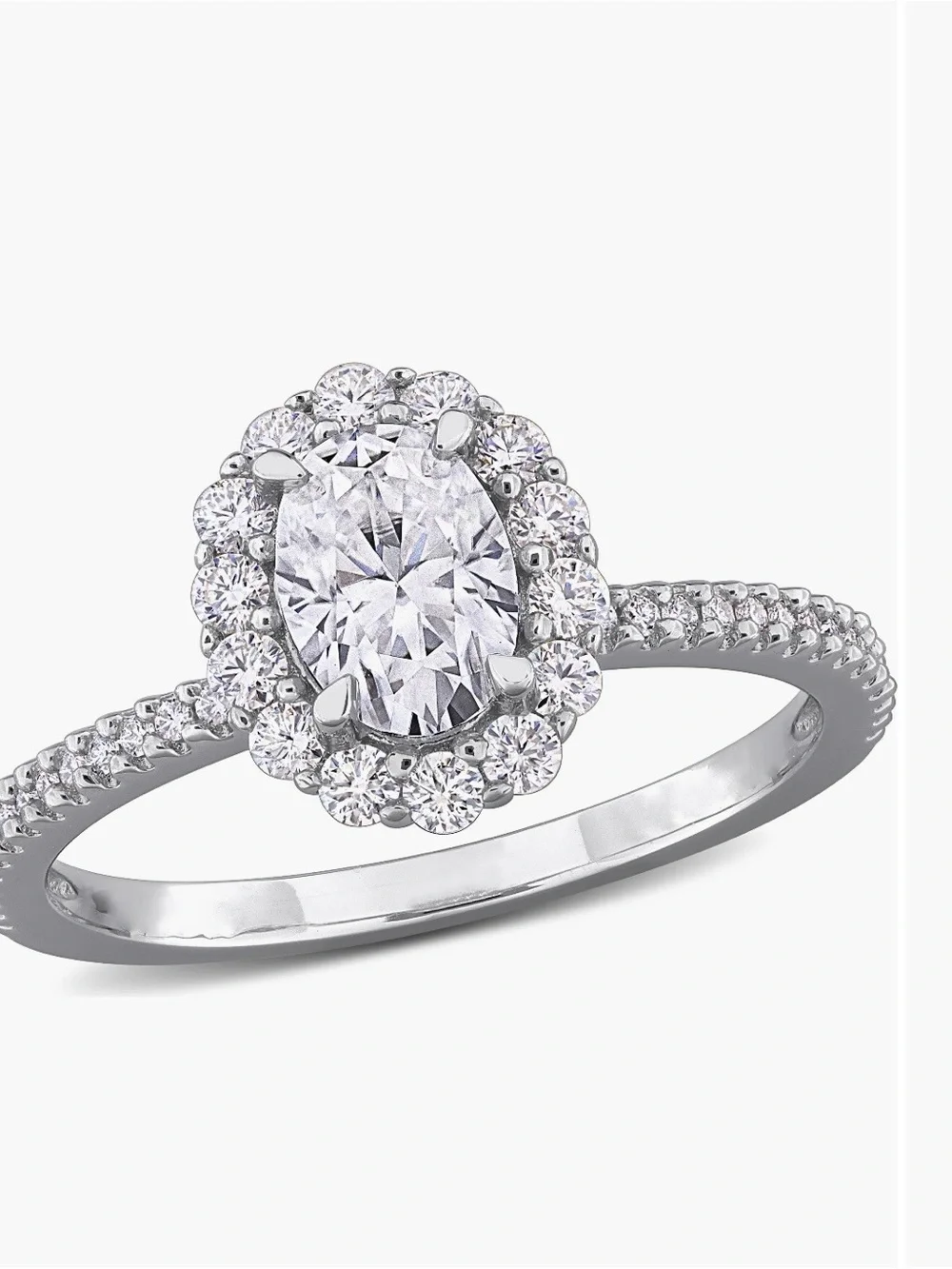 Oval Halo Moissanite Engagement Ring in Sterling Silver